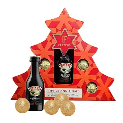 Image of Irish Cream Liqueur Gifts for Women Festive Tipple &amp; Treat 5cl Miniature Alcohol Bottles Chocolate Liqueurs Truffles. Baileys Gift Set Stocking Fillers, Christmas