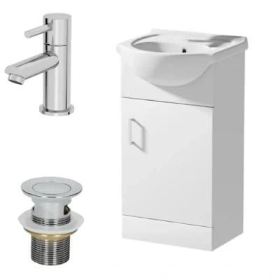 Image of Affine 450mm Floorstanding Bathroom Vanity Unit &amp; Basin Sink Gloss White Malmo Tap + Waste