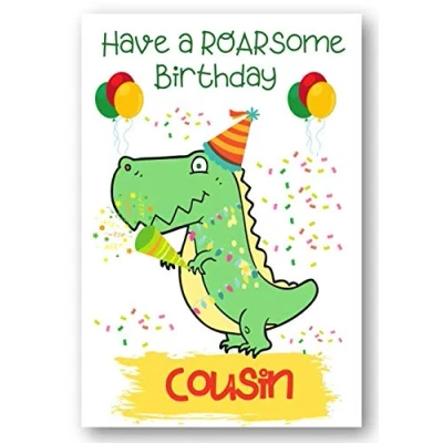 Image of Second Ave Cousin Children&#039;s Kids Dinosaur Birthday Card For Him/Her Greetings