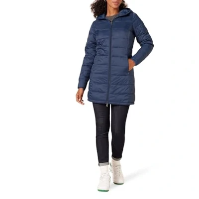 Image of Amazon Essentials Women&#039;s Lightweight Water Resistant Hooded Puffer Coat (Available in Plus Sizes), Navy, XL
