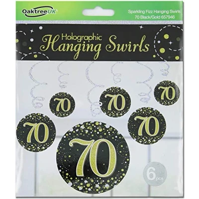 Image of OakTree Sparkling Fizz Hanging Swirls 70th Black/Gold 6pcs
