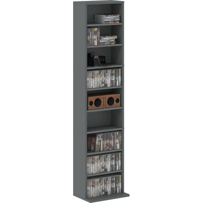Image of HOMCOM 260 CD/120 DVD Storage Unit, Blu ray Media Shelf with 9 Compartments and 6 Adjustable Shelves, CD Tower for Living Room, Bedroom, Office, Grey