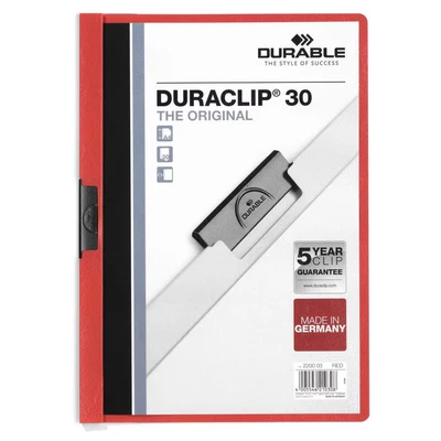 Image of Durable DURAClip 30 A4 Clip Folder Holds Up to Sheets of Paper Robust Metal Sprung Pack 25 Red Coloured Files