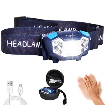Image of LETOUR Head Torch Rechargeable, 2500Lumens LED Headlamp Headlight with 5 Lighting Modes and Sensor Control, Waterproof Headtorch Lightweight Flashlight for Running Cycling Walking Fishing Hiking
