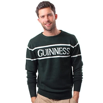 Image of Official Guinness Men&#039;S Knit Sweater With White Text, Bottle Green
