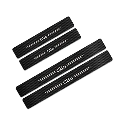 Image of 4Pcs Car Door Sill Scuff Plate Cover Sticker for Ren ault Styling Accessories, Carbon Fiber Kick Plates Welcome Pedal Protector Strips Auto Threshold Non Slip Entry Guard Trim,Clio