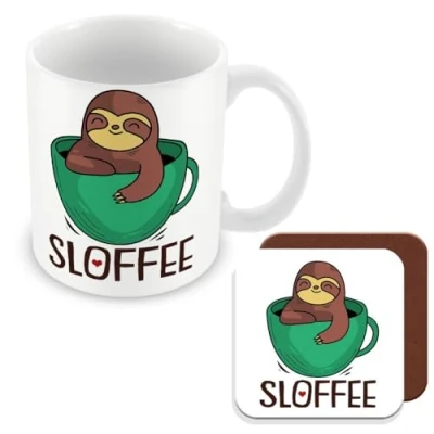 Image of MUGGZ Sloth Gift Mug &amp; Coaster Sloffee Giftset Made in The UK