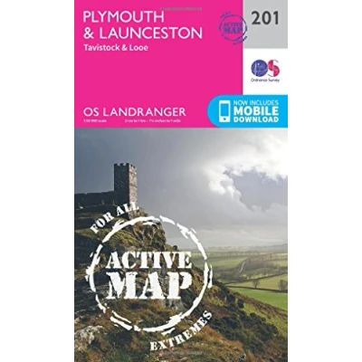 Image of Landranger Active 201 Plymouth, Launceston, Tavistock &amp; looe Map With Digital Version