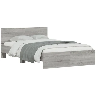 Image of vidaXL Bed Frame with LED Headboard/Engineered Wood/Grey Sonoma/Modern Double Bedframe 140x200 cm/Bedroom Furniture