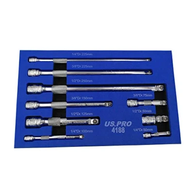 Image of US PRO B4188 Tools 9pc Wobble Bar Extension Set 1/4 3/8 1/2 Dr, Blue