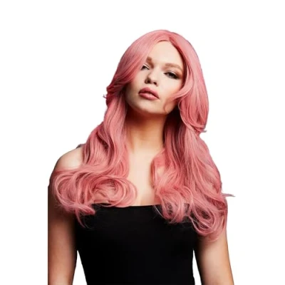 Image of Smiffys Fever Nicole Wig, True Blend, Ash Pink Soft Wave, Side Parting, 66cm/26in, Wigs Fancy Dress, Halloween Dress Accessories Up