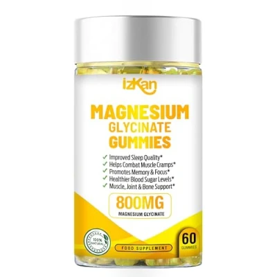 Image of Izkan Magnesium Glycinate Gummies 1600mg Sugar Free Supplement with Calcium, Potassium Vitamin D, B6 &amp; CoQ10 for Calm Mood Muscle, Sleep Support 60 (1X)