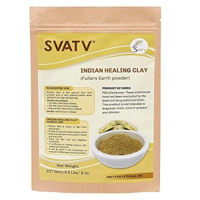 Image of SVATV Fullers Earth Powder Multani Mitti Indian Healing Clay Deep Skin Pore Purifying Face Mask care &amp; Dirt Remover Natural Pack 227g