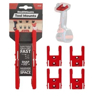 Image of StealthMounts Tool Holder Compatible with Milwaukee M18 (4 Pack) Red Locking Mounts Made in The UK