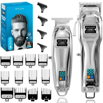 Image of Full Metal Cordless Hair Clippers and Trimmer professional set for Men Rechargeable Cutting, Beard T Blade men, haircut machine Self Cutting &amp; Grooming Kit