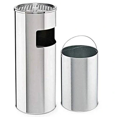 Image of EVRE Standing Ashtray Cigarette Bin Stainless Steel Outdoor Indoor Rubbish with Removable Inner Bucket and Anti Slip Base 17L 60.5 x 25 cm (Silver)