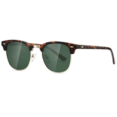 Image of kimorn Polarized Sunglasses Unisex Retor Semi Rimless Frame Classic Eyewear AE0550 (Tortoise&amp;G15, 52)
