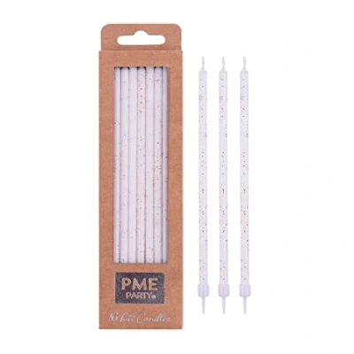 Image of PME CA098 Extra Tall Candles 7in 16pk Glitter, Wax, White and Gold