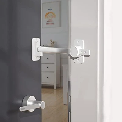Image of SAFELON Baby Safety Door Finger Pinch Guard, Lock &amp; Stopper for Kids Pets, Convenient Cats Entry, Adjustable Latch Dogs No More Pet Gates (White) (1)
