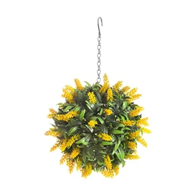 Image of Best Artificial Yellow Lavender Flower Ball Lush Long Leaf Topiary Grass **UV Fade Protected** (24cm)