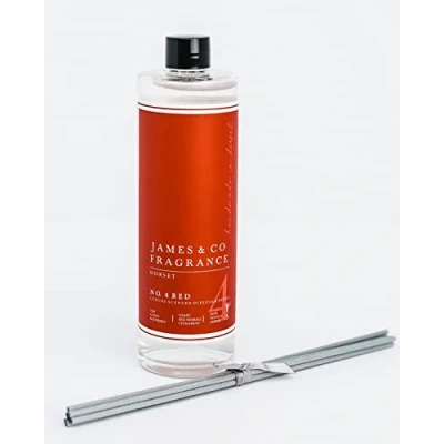 Image of James &amp; Co No.4 Red (Spiced Berries, Cinnamon Vanilla) 200ml Reed Diffuser Refill Bottle with 6 Fibre Reeds