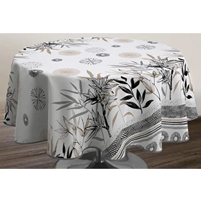 Image of Le linge de Jules Stevia Stain Resistant Tablecloth Round 160 cm Black/Beige/Grey/Ecru