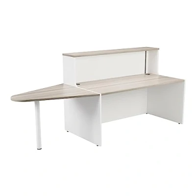 Image of Office Hippo Reception Desk Unit With Extension, Table, Office, Grey Oak Top, White Base, 240 x 89 116.5