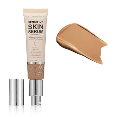 Image of PHOERA Hydrating Serum Foundation, Hyaluronic Acid, Allantoin, Vitamin E, Tea Tree Oil Ideal For Dry And Sensitive Skin 12HR Hydration, Medium Coverage, (SAND, 30ml)