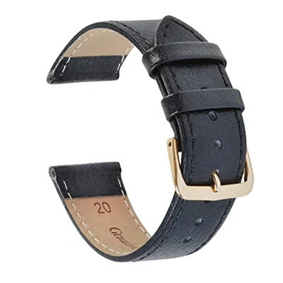 Image of Genuine Leather Buffalo Grain Black Replacement Wrist Watch Strap Band 18mm 20mm (12mm)