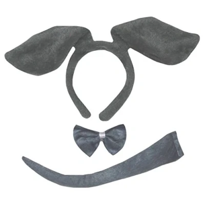 Image of Petitebelle Headband Bowtie Tail 3pc Adult Costume (Long Ear Dog Grey, One Size)