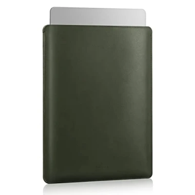 Image of MoKo 14 Inch Laptop Sleeve Bag, PU Leather Briefcase Slim Stylish Case Compatible with MacBook Pro 14&quot; M2 MAX 2023/2021, Midnight Green