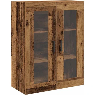 Image of vidaXL Wall Mounted Cabinet Rustic Sideboard Storage with Glass Doors, Solid Reclaimed Wood, 4 Shelves, Brown Matte Finish for Dining/Living Room