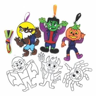 Image of Baker Ross FE775 Halloween Suncatcher Decorations Pack of 10, Suncatchers for Kids to Decorate and Display, Make Your Own Garden