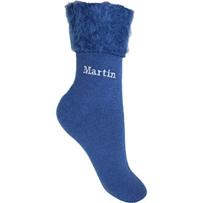 Image of Men&#039;s Personalised Embroidered Thermal Bed Socks (Blue)