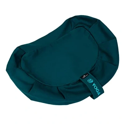Image of Yoga Studio Spare EU Crescent Zafu Meditation Cushion Organic Cotton Removable Washable Cover Carry Handle (Teal)