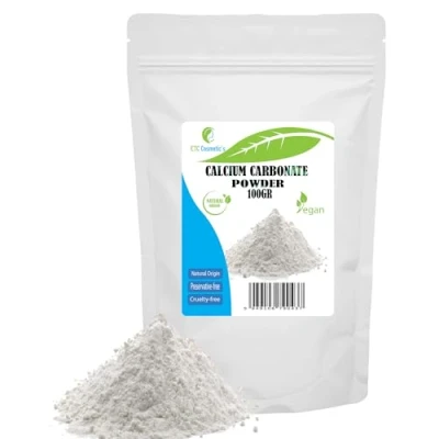 Image of CALCIUM CARBONATE Powder 100 Gr used in mineral make up formulations, and as a gentle abrasive for oral care products.