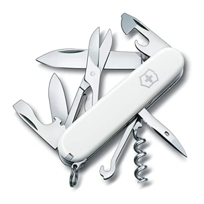 Image of Victorinox Climber Swiss Army Pocket Knife, Medium, Multi Tool, 14 Functions, Blade, Bottle Opener, White