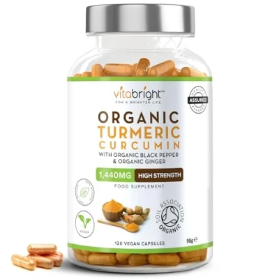 Image of High Strength Turmeric &amp; Black Pepper Capsules 1440mg, 120 Caps/2 Months, Organic Ginger Capsules, Curcumin (Not Tablets) VitaBright Tumeric Supplement Joints