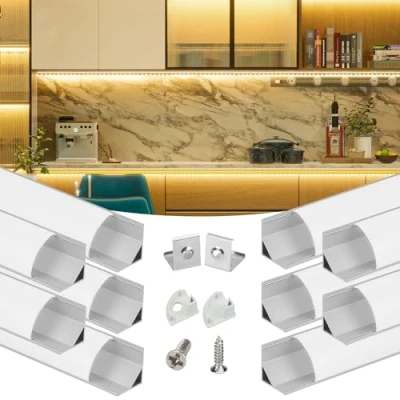 Image of Muzata 10Pack 6.6FT/2Meter V Shape LED Channel System with Milky White Cover, Aluminum Extrusion Profile Housing Track for Strip Tape Lights Under Cabinet V1SW 2M WW