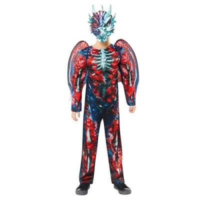 Image of Amscan 9914828 Childs Deadly Zombie Dragon Fancy Dress Halloween Costume Boys Girls Skeleton (3 4 Years)