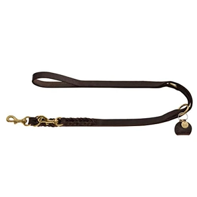 Image of HUNTER Sansibar SOLID Adjustable Leather Braided Dog Lead Durable Elegant 1.5 x 200 cm Dark Brown