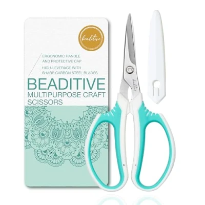Image of Beaditive Multipurpose Craft Scissors High Leverage Crafting with Sharp Carbon Steel Blades Ergonomic Sewing for Heavy Duty Projects Safe Office, Scrapbook, Leather