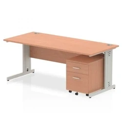 Image of Impulse 1800x800 Desk Beech Top Silver Cable Managed Leg+ Mobile Ped