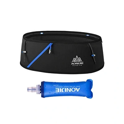 Image of Running Pouch Belt Waist Pack Fanny Bag with 250ml Soft Water Bottle, Bounce Free Fashion Workout Jogging Travelling Money Pocket for Women, Black, S/M,