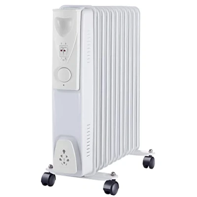 Image of NRG 11 Fin Oil Filled Radiator 2.5KW Portable Electric Heater Adjustable Thermostat 3 heat setting White