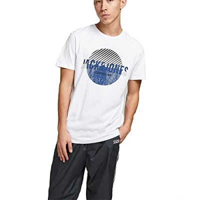 Image of JACK &amp; JONES Logo Printed Mens Crew Neck Short Sleeve T Shirts Regular Fit Smart Casual Summer Tee Tops White
