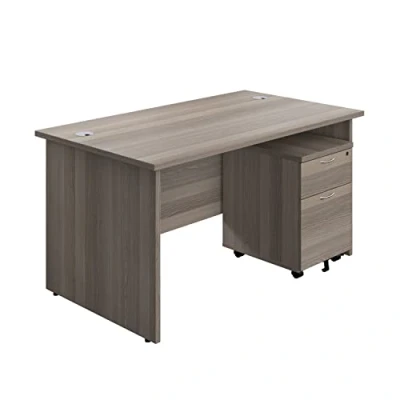 Image of Office Hippo Panel Desk with 2 Mobile Storage Including Filing Drawer, A4, Foolscap, MFC, Grey Oak, 140 x 80 73 cm
