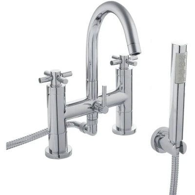 Image of Hudson Reed TEX354 Tec Cross ǀ Modern Bathroom Minimalist Crosshead Handle Deck Mounted Bath Shower Mixer with Swivel Spout, Kit and Wall Bracket, 319mm x 230mm, Chrome