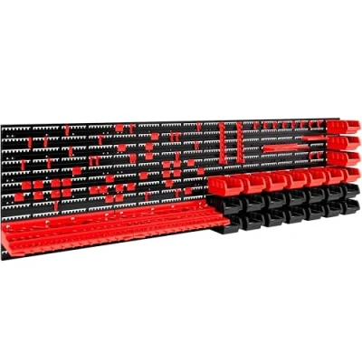 Image of Deuba® 97 Pcs Tool Rack Wall Mounted 190x54cm Expandable Pegboard Perforated Holder Shelf Home Garage Workshop DIY Stacking Bin Black &amp; Red