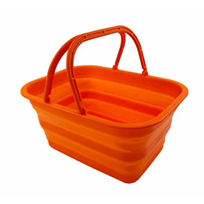 Image of SAMMART 12L Collapsible Tub with Handle Portable Outdoor Picnic Basket/Crater Foldable Shopping Bag Space Saving Storage Container (Orange)